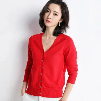 Cardigans femininos 2025 primavera outono malhas moda coreana cardigan estilo curto topos com decote em v malha outerwears suéteres sólidos