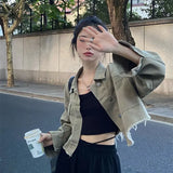 Jaquetas jeans cortadas femininas, Streetwear casual, Unissex, Básico, Todos os jogos, Ulzzang Design, Retro, Doce, Legal, Chique, Ins