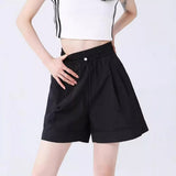 Shorts Casuais Femininos de Perna Larga para o Verão, Finos, Modelo A-line, Calças de Moletom com Cordão, Macacão Curto Feminino da Moda