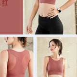 Rápida secagem malha Racerback Sports Bra para mulheres, sem costura, acolchoado, ioga, treino, Activewear