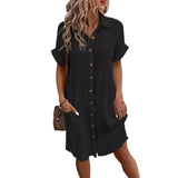 Vestidos Casuais Femininos, Vestido de Cor Sólida, Pullover de Comprimento Médio, Vestido Solto de Manga Curta, Roupas Femininas de Verão