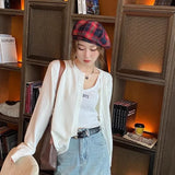 Cardigans e Suéteres Femininos 2026: Moda Coreana Casual, Quente, Primavera/Verão, Gola O, Manga Longa, Abotoamento Simples, Ajuste Slim, Tricôs e Blusas