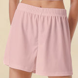 Shorts casuais com cintura elástica para mulheres, confortável, respirável, cor sólida, esportes, calças de cinco quartos, verão, novo, 2022
