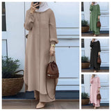 Vestido muçulmano casual para mulheres, camisa de manga comprida e roupas de bebê, vestidos abotoados, árabe saudita, Dubai, outono, conjunto de 2 peças, 2023