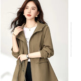 Trench coat feminino 2025 nova primavera outono roupas com capuz blusão jaqueta feminina outerwear topos fino coringa casual estudante casacos