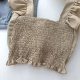 Top curto com babados para as mulheres, sexy, elegante, simples, streetwear, vintage, férias de verão, casual, jovem, estética, todos os jogos, ulzzang, novo