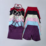 Conjunto de ioga escovado feminino com sutiã esportivo acolchoado e shorts de cintura alta, roupa de treino confortável, conjunto de salão combinando