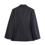 Bsay blazers para mulheres moda outono inverno solto listras finas manga longa ternos trespassado jaqueta chique feminino terno casaco