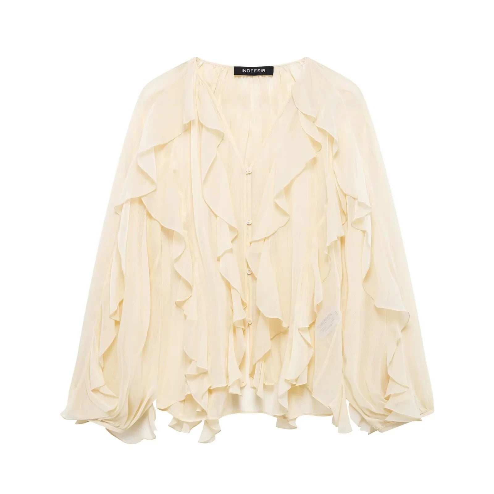Chiffon t camisa babados blusas mangas compridas topo fino cor sólida estilo simples all-match casual vintage temperamento deslocamento
