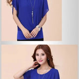 Blusas de chiffon femininas casuais manga curta batwing o pescoço moda coreana viajando elegante senhoras respirável macio elegante verão