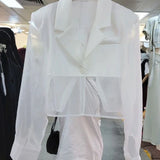 Blazers femininos design de fenda traseira à prova de sol transparente casual ins moda coreana verão outerwear recortado na moda harajuku chique