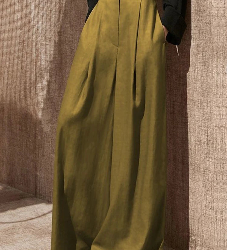 Calça de pernas largas feminina, Comprimento total, Cintura alta, Baggy, Sólido, Minimalista, Fino, Elegante, Vintage, Casual, Senhoras