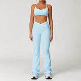 Conjunto de yoga 2 peças roupas de treino feminino agasalho roupas de ginástica cintura alta bell-bottoms sexy fitness bta terno esportivo