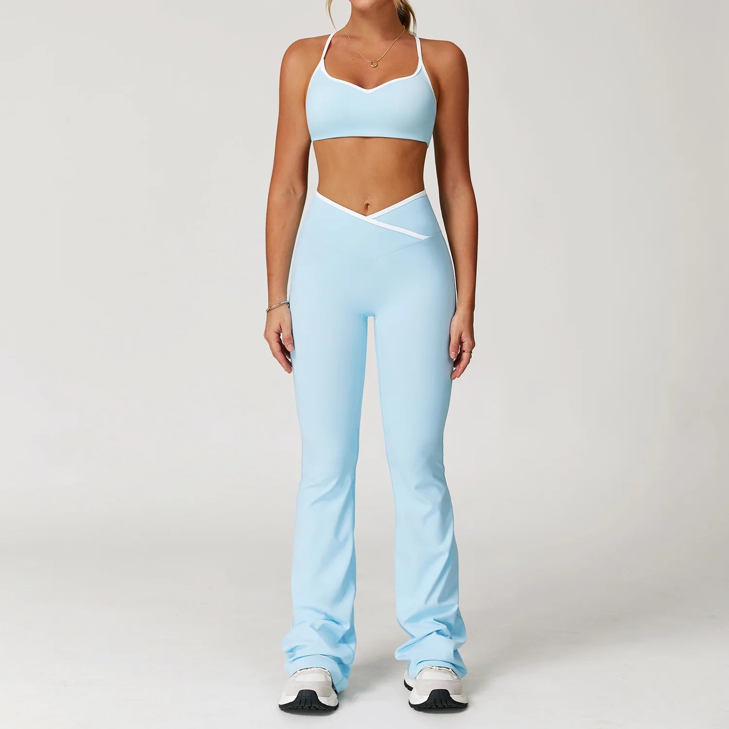 Conjunto de yoga 2 peças roupas de treino feminino agasalho roupas de ginástica cintura alta bell-bottoms sexy fitness bta terno esportivo