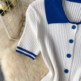 Conjuntos de Malha da Moda em 2 Peças para Mulheres, Roupas de Verão 2026, Top com Gola Polo e Saia Mini, Conjuntos Casuais de Vestido Tricotado