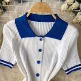 Conjuntos de Malha da Moda em 2 Peças para Mulheres, Roupas de Verão 2026, Top com Gola Polo e Saia Mini, Conjuntos Casuais de Vestido Tricotado