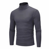Camiseta básica de gola alta masculina, slim fit, gola alta, tops finos, moda casual, primavera, outono, primavera