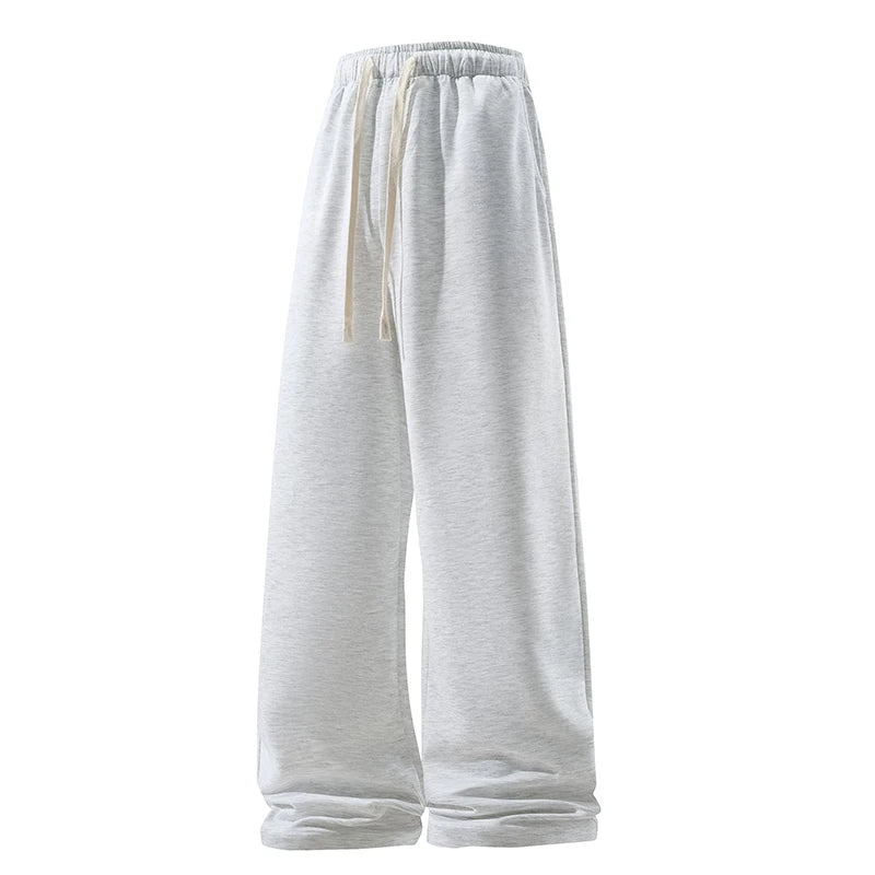 Calça de perna larga moda causal respirável moletom masculino outono versátil elástico cintura alta cordão solto calças retas