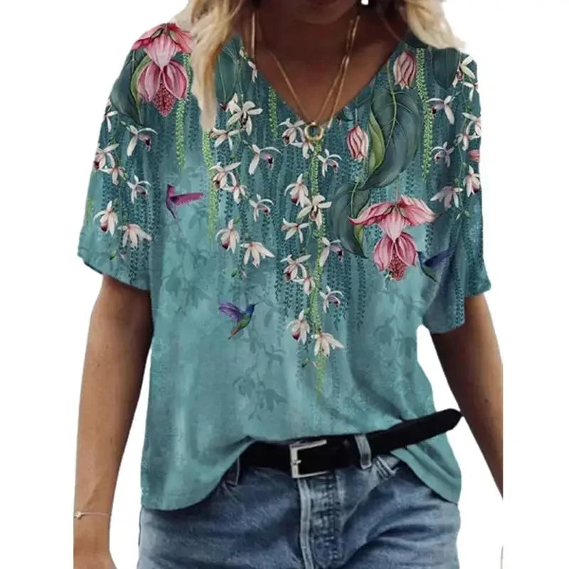 Camiseta feminina de grandes dimensões verão moda desenhada impressa casual manga curta pulôver confortável plus size camiseta roupa da moda