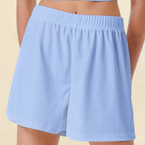 Shorts casuais com cintura elástica para mulheres, confortável, respirável, cor sólida, esportes, calças de cinco quartos, verão, novo, 2022
