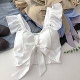 Top curto com babados para as mulheres, sexy, elegante, simples, streetwear, vintage, férias de verão, casual, jovem, estética, todos os jogos, ulzzang, novo