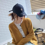 Cardigans e Suéteres Femininos 2026: Moda Coreana Casual, Quente, Primavera/Verão, Gola O, Manga Longa, Abotoamento Simples, Ajuste Slim, Tricôs e Blusas