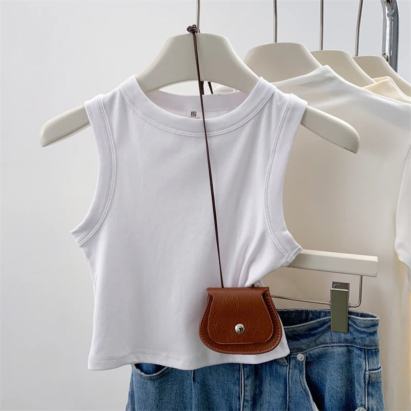 Regata Feminina Canelada 2026 - Blusa Sem Mangas Cor Sólida Casual para Mulheres e Adolescentes - Tendência Básica de Verão