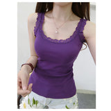 Regatas femininas verão o pescoço cor sólida feminino em forma de u baixo corte rendas suspender colete 2024 nova sem mangas camisola para senhoras