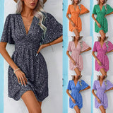 Casual férias solto vestidos curtos para as mulheres 2024 moda verão feminino floral impressão a linha vestido elegante vintage vestido feminino