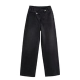 Hh feminino elegante moda reta jeans vintage casual cintura alta perna larga calças jeans y2k high street senhora calças jeans azuis