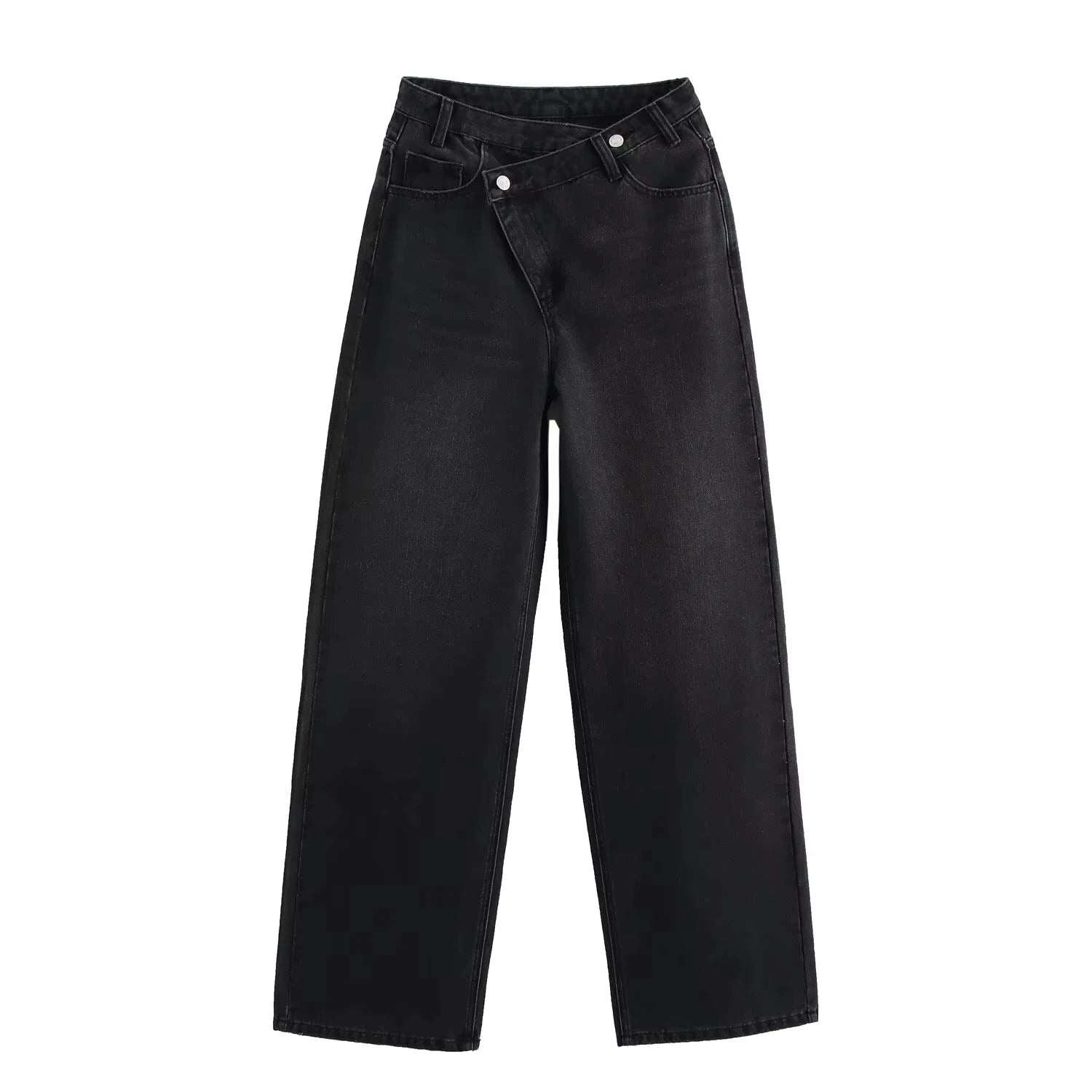 Hh feminino elegante moda reta jeans vintage casual cintura alta perna larga calças jeans y2k high street senhora calças jeans azuis