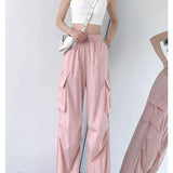 Calça de carga feminina calças de perna larga verão outono moda feminina cintura alta streetwear solto calças casuais calças retas