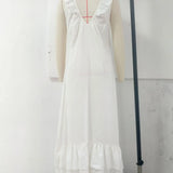 Vestido Casual Solto de Verão e Primavera, Cor Sólida, Elegante, Estilo Boêmio, Com Babados, Cintura Solta, Sem Mangas, Decote em V, Vestidos Longos