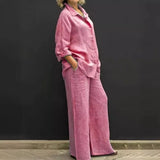 Conjunto de camisa casual feminina – roupa de escritório moderna de duas peças, blusa elegante e conjunto de calças para trabalho e uso diário