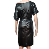 Vestidos casuais preto assimétrico sexy falso couro bodycon vestido feminino verão manga longa na altura do joelho lápis