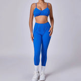 Yoga esportes conjuntos de fitness cintura alta hip-lifting calças abertas volta sutiã terno casual correndo treino ginásio leggings sexy conjuntos femininos