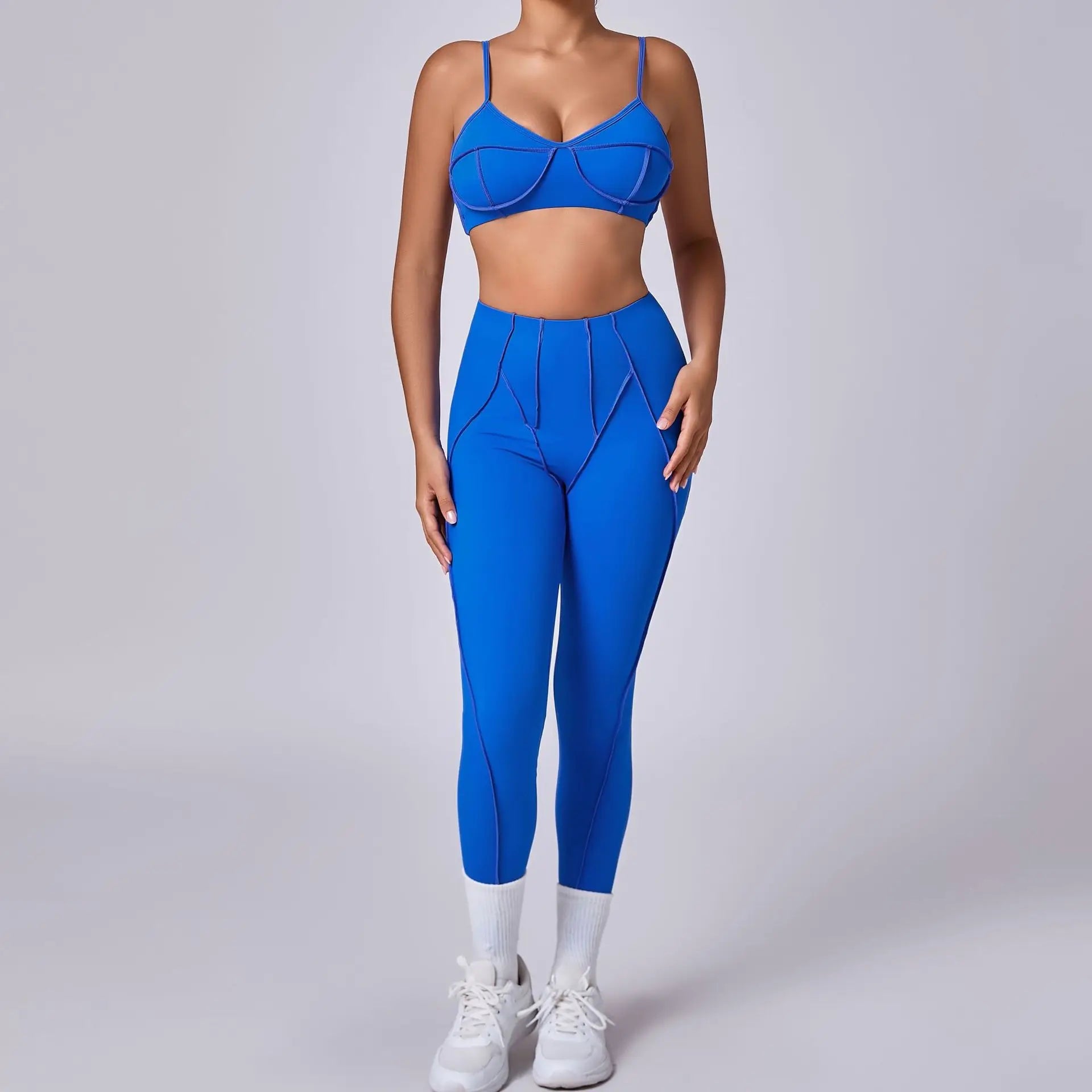 Yoga esportes conjuntos de fitness cintura alta hip-lifting calças abertas volta sutiã terno casual correndo treino ginásio leggings sexy conjuntos femininos