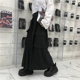 Calça casual solta feminina cargo, casal de roupas de harajuku, estilo japonês de bolsos, primavera, outono, bf, de comprimento total, preta, elástica