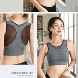 Rápida secagem malha Racerback Sports Bra para mulheres, sem costura, acolchoado, ioga, treino, Activewear