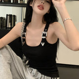 Tanques femininos personalidade criatividade casual na moda all-match chique redução de idade simples streetwear sólido novo verão senhora doce fino
