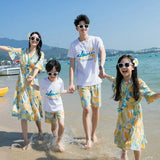 Conjunto de roupas de praia, Roupas Coreanas, Mãe e Filha Vestido Resort, Papai e Filho Tops e Shorts, 2 pcs