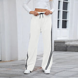 Calças Jogger Femininas Retas, Modernas, Esportivas, para Corrida e Yoga, Casuais com Bolsos, Soltas, de Cintura Baixa e Perna Larga