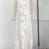 Vestido Casual Solto de Verão e Primavera, Cor Sólida, Elegante, Estilo Boêmio, Com Babados, Cintura Solta, Sem Mangas, Decote em V, Vestidos Longos