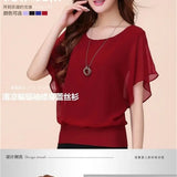 Blusas de chiffon femininas casuais manga curta batwing o pescoço moda coreana viajando elegante senhoras respirável macio elegante verão