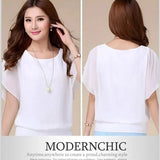 Blusas de chiffon femininas casuais manga curta batwing o pescoço moda coreana viajando elegante senhoras respirável macio elegante verão