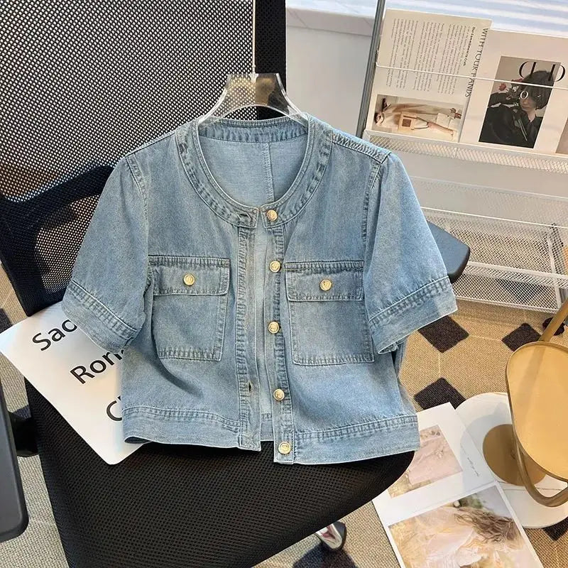 Jaquetas jeans femininas streetwear manga curta verão jean jaqueta outwear ropa mujer moda retro vintage casaco recortado topos