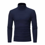 Camiseta básica de gola alta masculina, slim fit, gola alta, tops finos, moda casual, primavera, outono, primavera