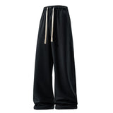 Calça de perna larga moda causal respirável moletom masculino outono versátil elástico cintura alta cordão solto calças retas