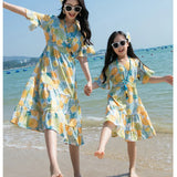 Conjunto de roupas de praia, Roupas Coreanas, Mãe e Filha Vestido Resort, Papai e Filho Tops e Shorts, 2 pcs