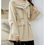 Trench coat feminino 2025 nova primavera outono roupas com capuz blusão jaqueta feminina outerwear topos fino coringa casual estudante casacos